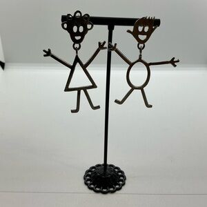Stick people pierced earrings silver colored Boy Girl Man Woman